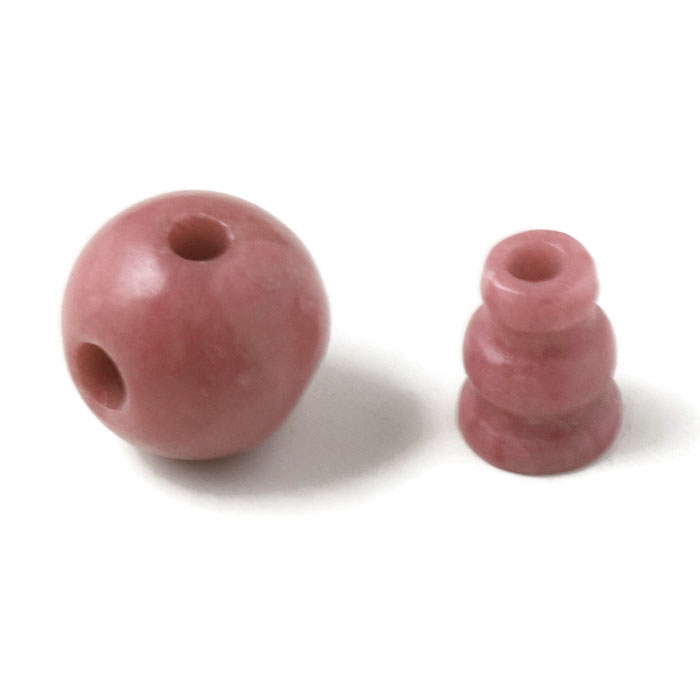 Rhodonite, guru bead, pale reddish, 3-hole bead and tube bead, 10 mm, 1 set