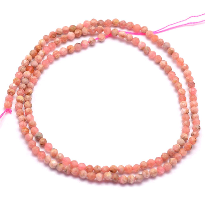 Rhodochrosite, whole strand, light pink, round faceted bead, approx. 4mm, 95pcs