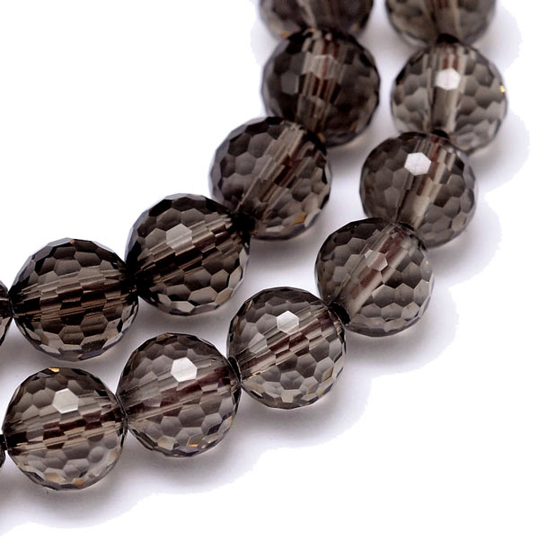 Smoky quartz, full strand, bead, round, facetted, 6mm, 62pcs