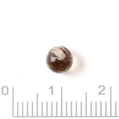 Half-drilled smoky quartz bead, closely faceted, 5mm, 1pc.