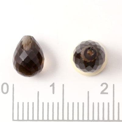 Half-drilled smoky quartz teardrop, faceted, A-grade, 8x6mm, 1pc.