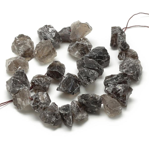 Smoky quartz, raw stone beads, nuggets, brown, 15-25x15-25mm, 4pcs.