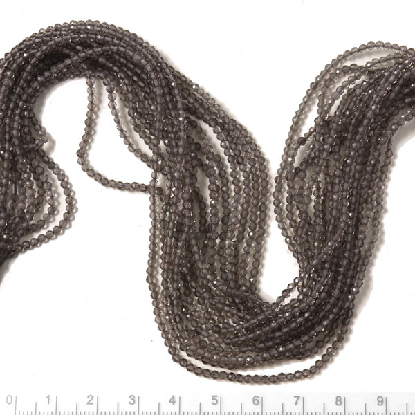 Smoky quartz, entire strand of beads, facetted, round, 2mm, ca. 170pcs.