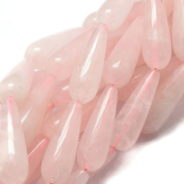 Rose quartz, entire strand of beads, drop, 30x10mm, 13pcs.