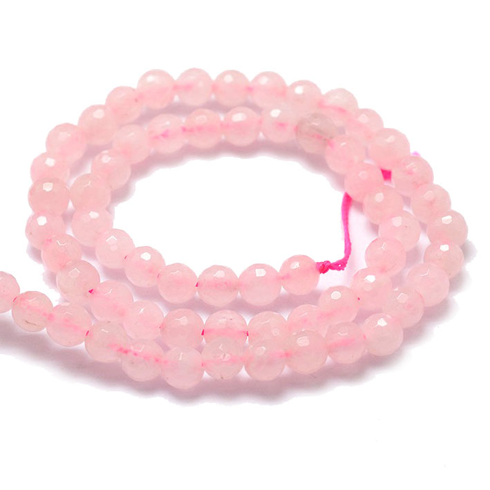 Rose quartz, facetted round bead, light pink, 10mm, 6pcs.