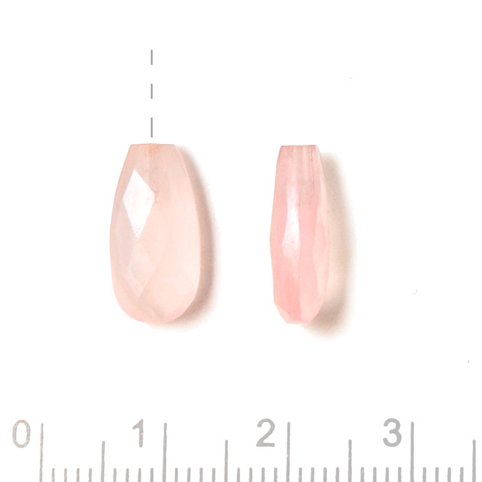 Rose Quartz, long flat teardrop, half-drilled, light pink, 14x7x4mm, 1pc.