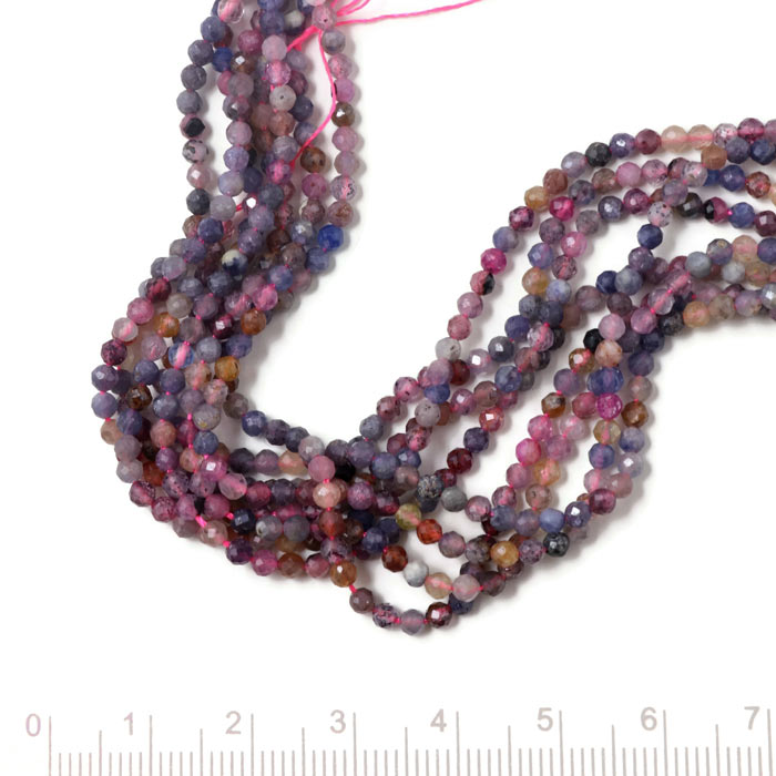 Sapphire and ruby mix, full strand, small round faceted bead, B-grade, 2.5mm, 150pcs.