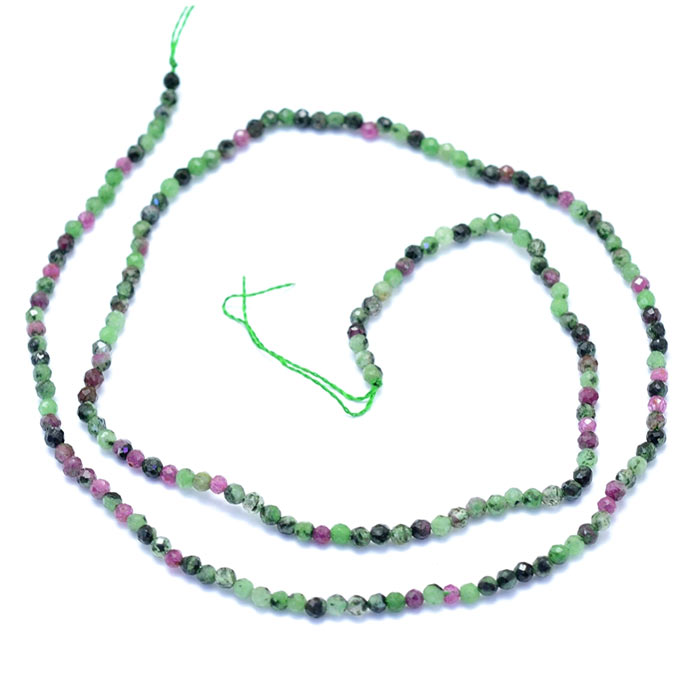Ruby in Ziosite Mix, whole strand, round faceted, dark red and green, 2mm, 200 pcs