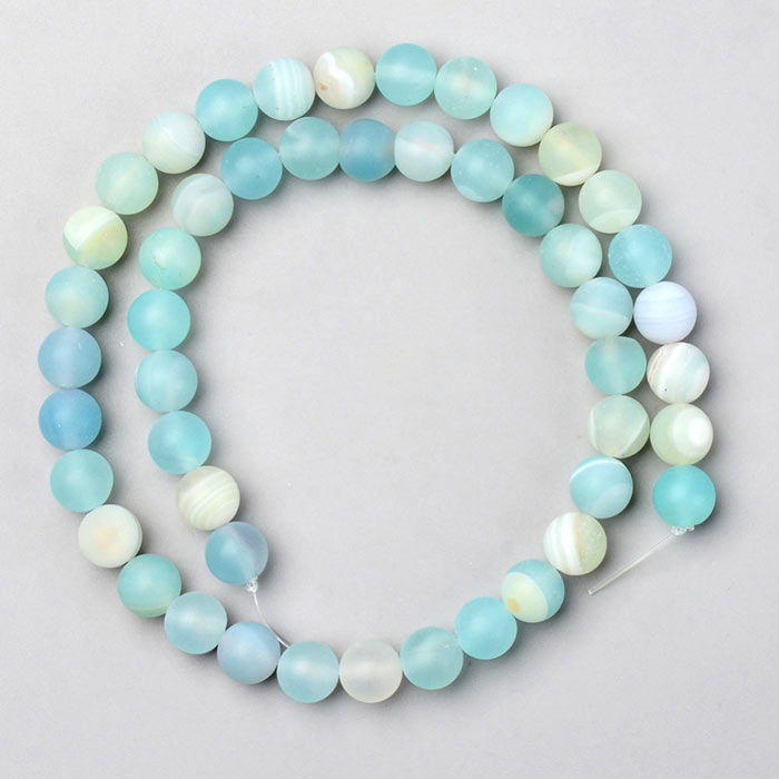 Sardonyx beads, full strand, dyed, frosted, turquoise green, round, 8mm, 50pcs