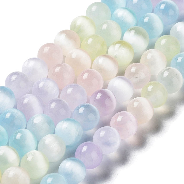 Selenite, dyed, mix light pastel colors, round bead, 8 mm, 6 pcs