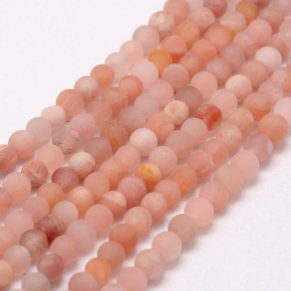 Sunstone bead, round, reddish, frosted, 4mm, 10pcs