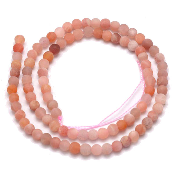 Sunstone bead, round, reddish, frosted, 4mm, 10pcs