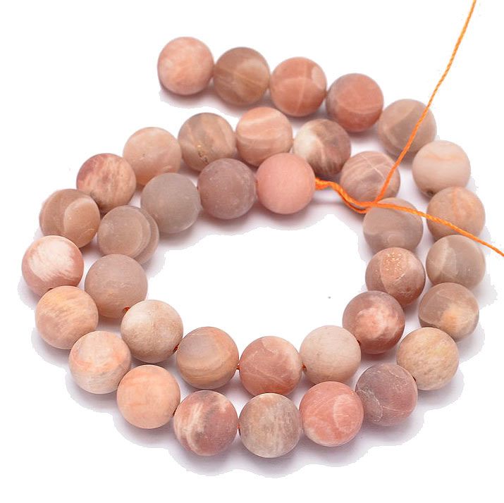 Sunstone bead, round, light red, frosted, 6mm, 10pcs