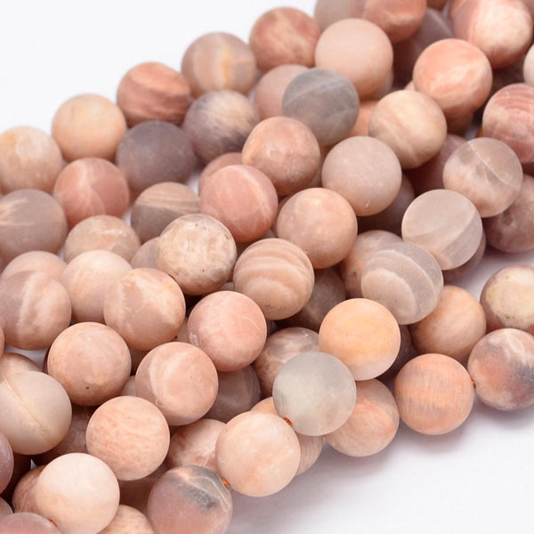 Sunstone bead, round, light red, frosted, 6mm, 10pcs