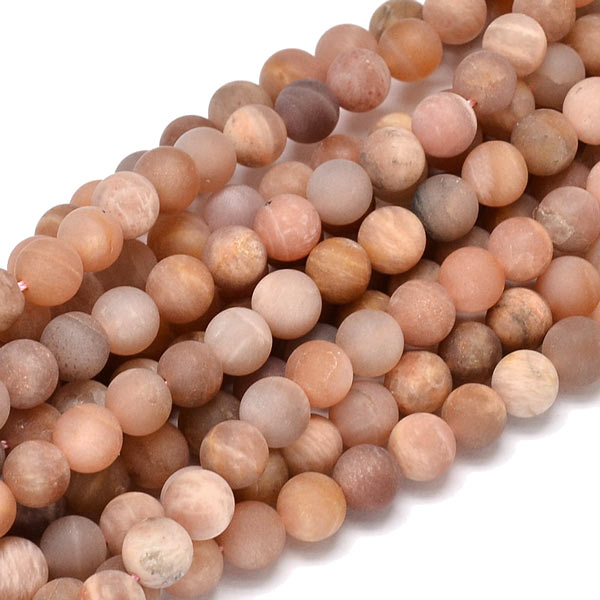 Sunstone bead, round, frosted, light rose, 10mm, 6pcs
