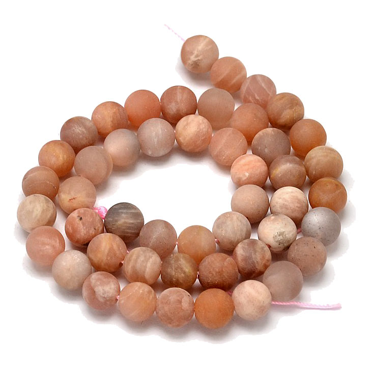 Sunstone bead, round, frosted, light rose, 10mm, 6pcs