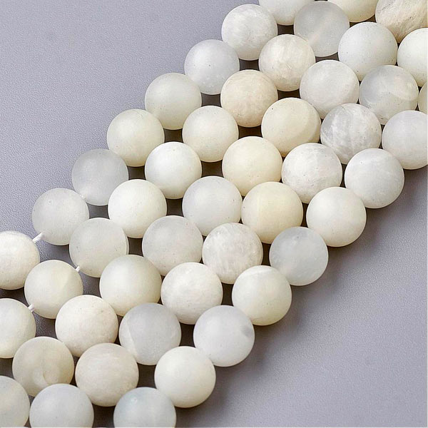 Moonstone bead, round, white, frosted, size 6mm, 10pcs