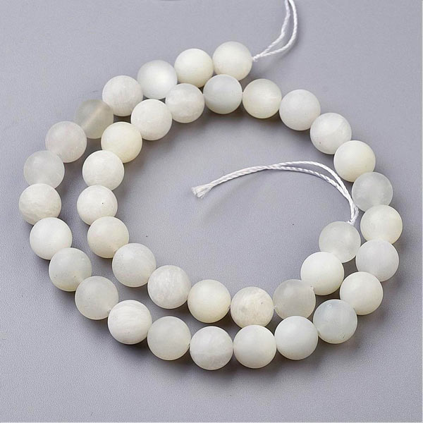 Moonstone bead, round, white, frosted, size 6mm, 10pcs