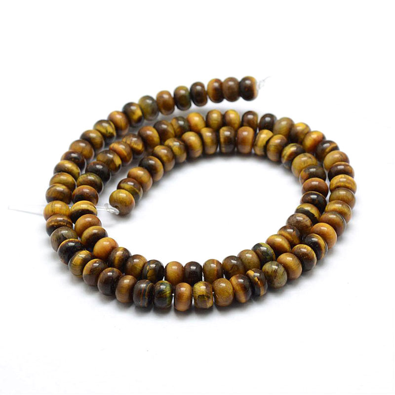 Tiger eye bead, rondelle, yellow and brown, 6,5x4,5mm, 10 pcs