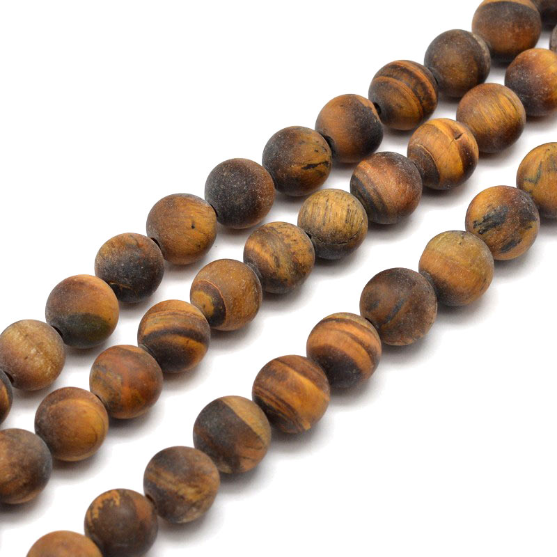 Tiger's eye, matte, round bead, yellow and brown, 8mm, 6pcs