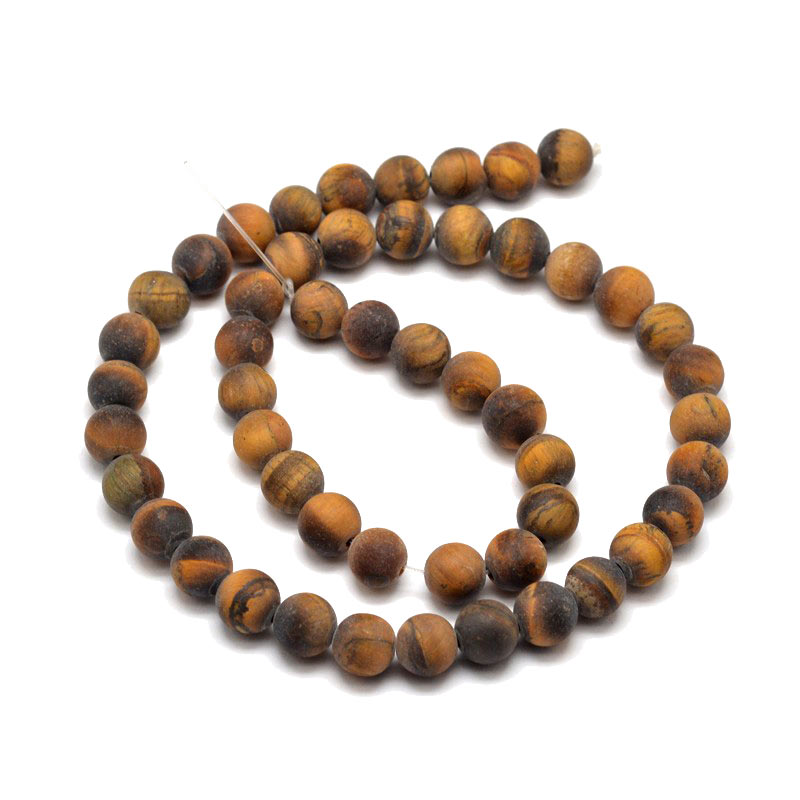 Tiger's eye, matte, round bead, yellow and brown, 8mm, entire strand, ca. 47pcs