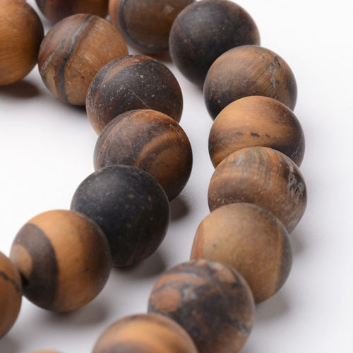 Tiger's eye, matte, round bead, yellow and brown, 6mm, 10pcs