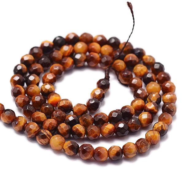 Tiger's eye, facetted, golden-brown, round bead, 4mm, A-grade, 20pcs.