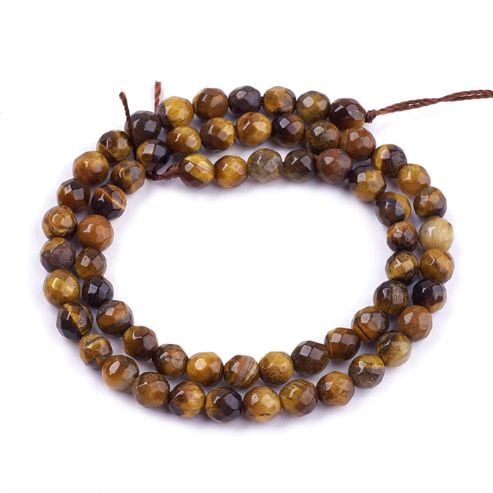 Tiger's eye, full strand, facetted, yellow brownish, round, 6mm, 62pcs.