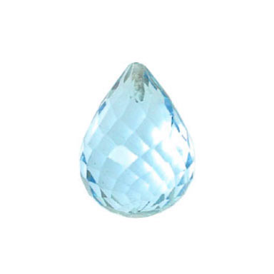Half-drilled blue topaz teardrop, closely faceted, AA-grade, 12x8mm, 1pc