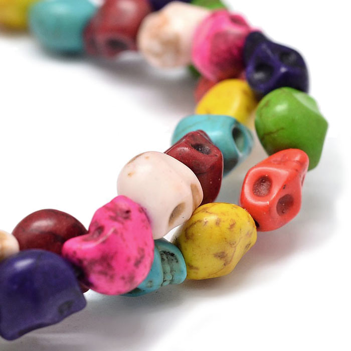 Pressed turquoise, mix color skulls, 10x8x9mm, 10pcs.
