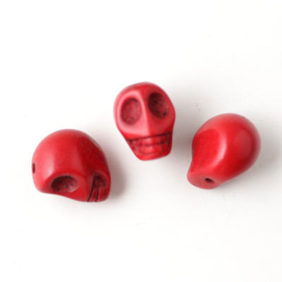 Pressed turquoise, red skull, 10x10mm, 4pcs.