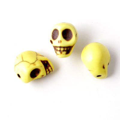 Pressed turquoise, yellow skull, 10x10mm, 4pcs.