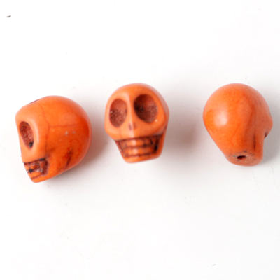 Pressed turquoise, orange skull, 12x10mm, 4pcs.