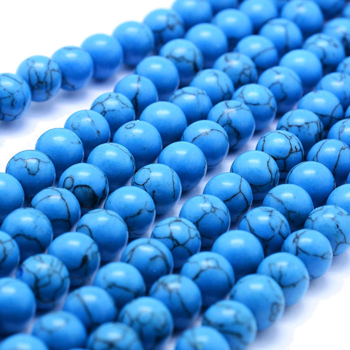 Stone bead, round, imitated turquoise, blue, 6mm, 10pcs.