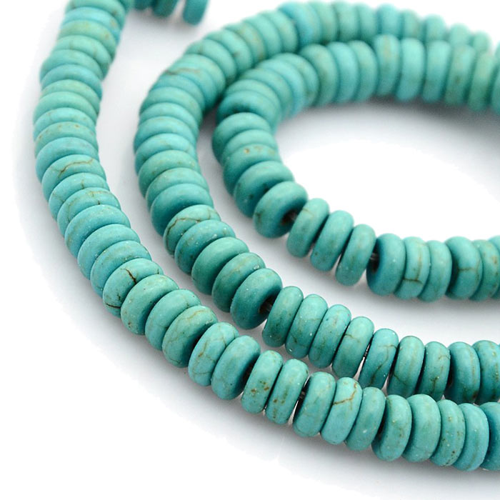 Synthetic Turquoise Beads, dyed, greenish turquoise, round/flat, 6x2,5mm, 20 pcs