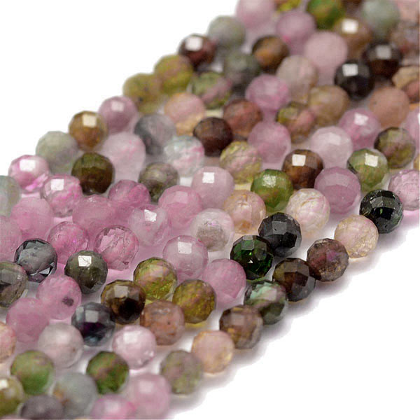 Tourmaline, multicoloured, dyed, full bead strand, round, faceted, ca. 3mm. 110pcs