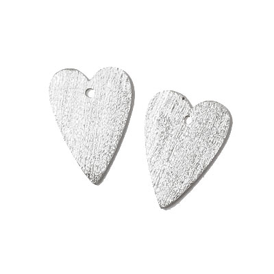 Silver heart, brushed with hole, 15x10mm, 2pcs.