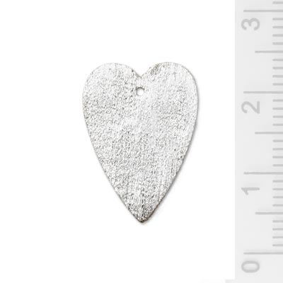 Silver heart, brushed, long with hole, 20x14mm, 1pcs.