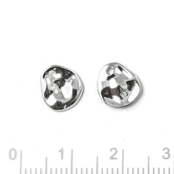 Pendant, uneven plate with 1 hole, shiny, Sterling silver, 2pcs