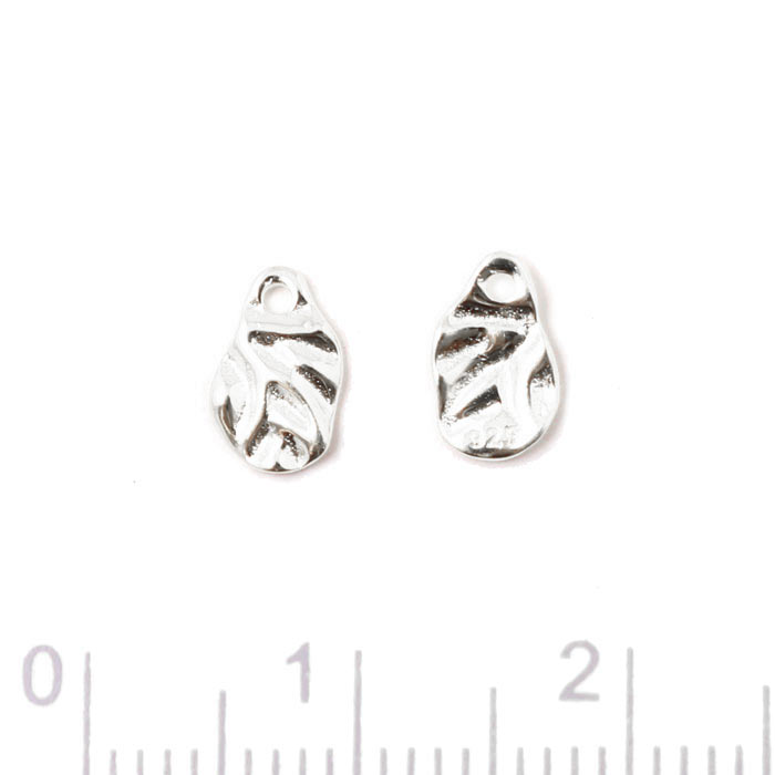 Pendant, uneven surface with hole, silver, 8x5x1,2 mm, 2 pcs.