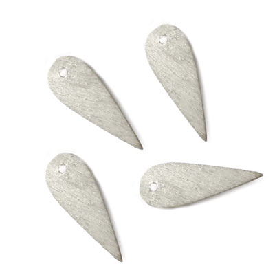 Silver-plated brass, brushed surface, pointed drop-shape with hole, 22x8mm, 6pcs
