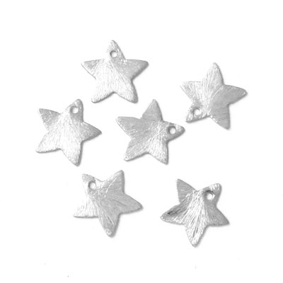 Silver plated brass, star, brushed with hole at the edge, 11mm, 6pcs.