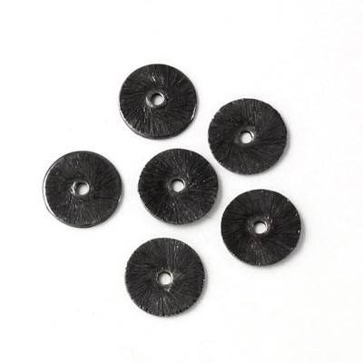 Black brass coin, black, hole at the center, 10mm, 6pcs.