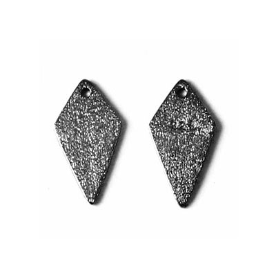 Oxidised Sterling silver, brushed, pointed diamond, 13x7mm, 2pcs.