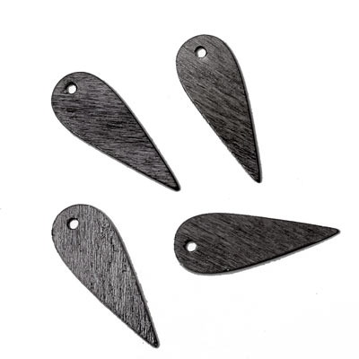 Black brass, brushed surface, pointed drop-shape, 17x6mm, 6pcs.
