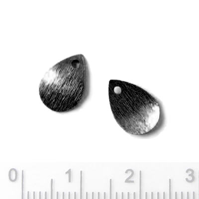 Curved teardrop-shaped bead, brushed, black sterling silver, 11x7mm, 2pcs