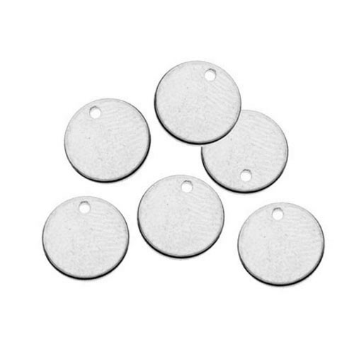 Steel coin with hole at the edge, steel color, 10mm, 6pcs