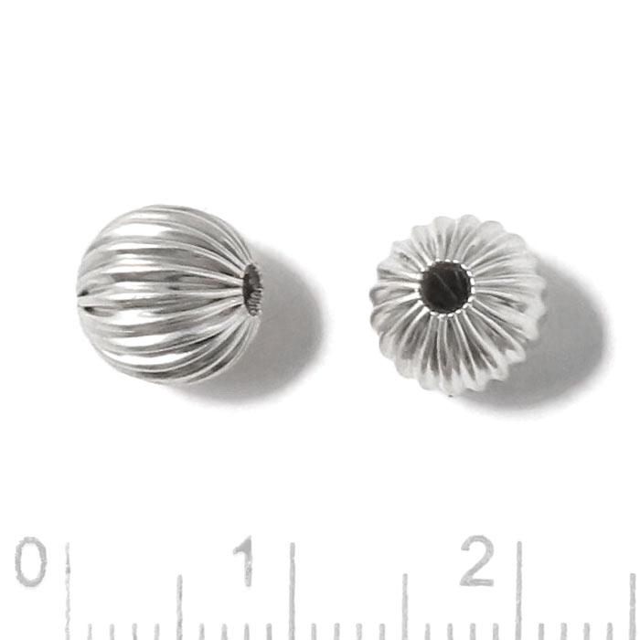 Silver bead, hollow, grooved, round, sterling silver, diameter 8 mm, 1 piece