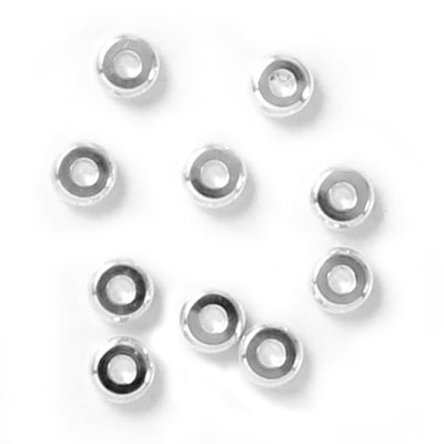 Connector bead, silver plated brass, Heishi style, donut, 4x2mm, 20pcs.