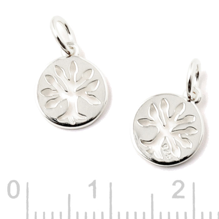Tree of life, small pendant with jumpring, silver, round, 10x11x1mm, 1pc